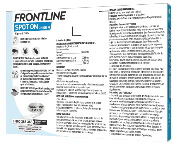 Frontline Spot On™ - Pipettes anti-tiques, puces et poux pour chiens -  Merial / Direct-Vet