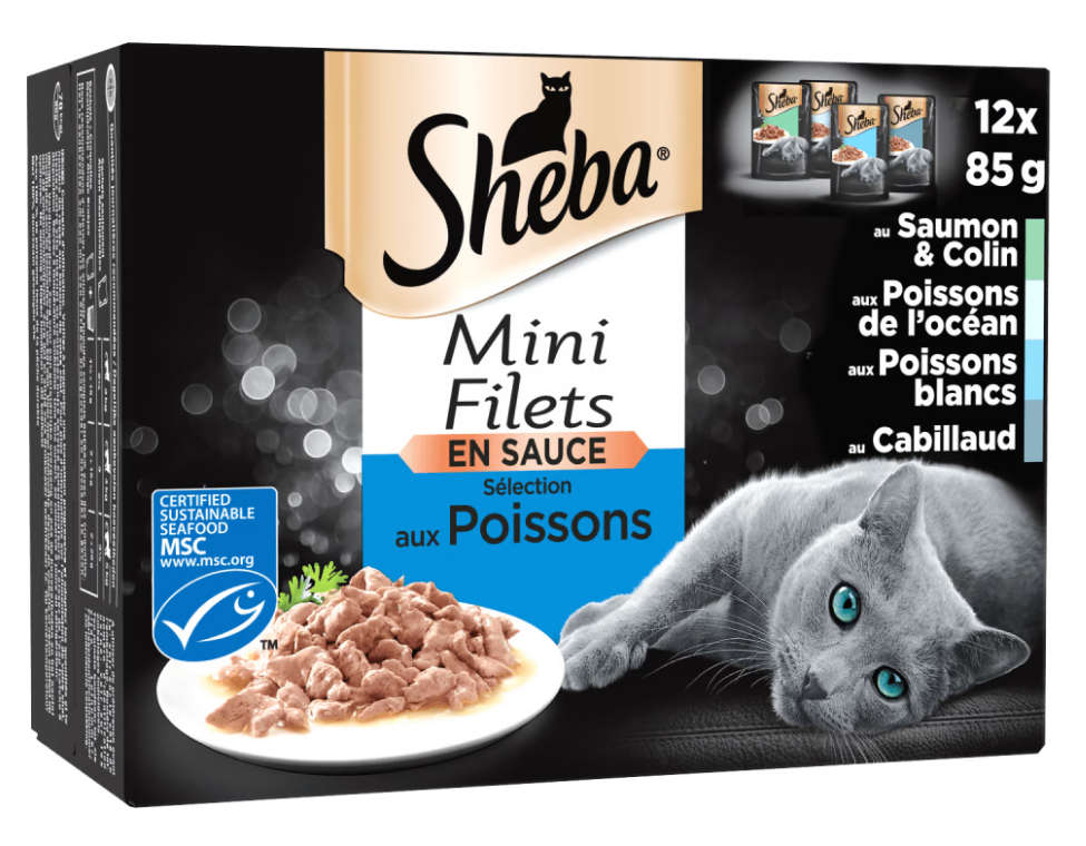 SHEBA Lot de 4 Sachets fraicheur en sauce selection aux poissons