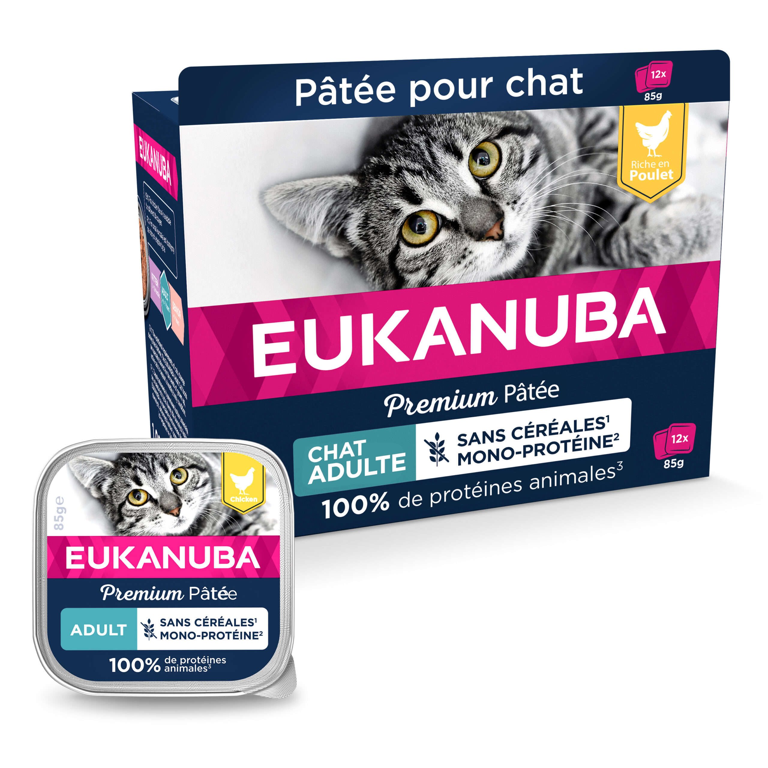 Eukanuba chat adulte pâté poulet 12X85g - JMT Alimentation Animale