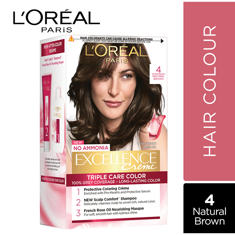 LOreal Paris Excellence Creme Hair Color 4 Natural BrownNatural Dark  Brown 72ml100g And LOreal Paris Color Protect Shampoo 360ml With 10  Extra  Amazonin Beauty