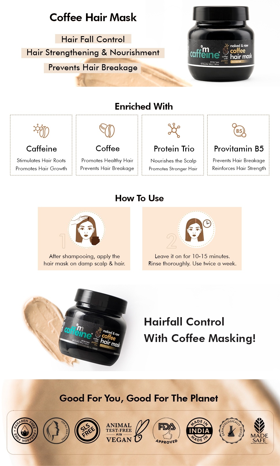 Buy mCaffeine Anti Hair Fall Coffee Hair Mask for Women and Men Frizz Control, Strong Hair 200gm | Health & Glow Buy mCaffeine Anti Hair Fall Coffee Hair Mask for Women and Men Frizz Control, Strong Hair 200gm | Health & Glow