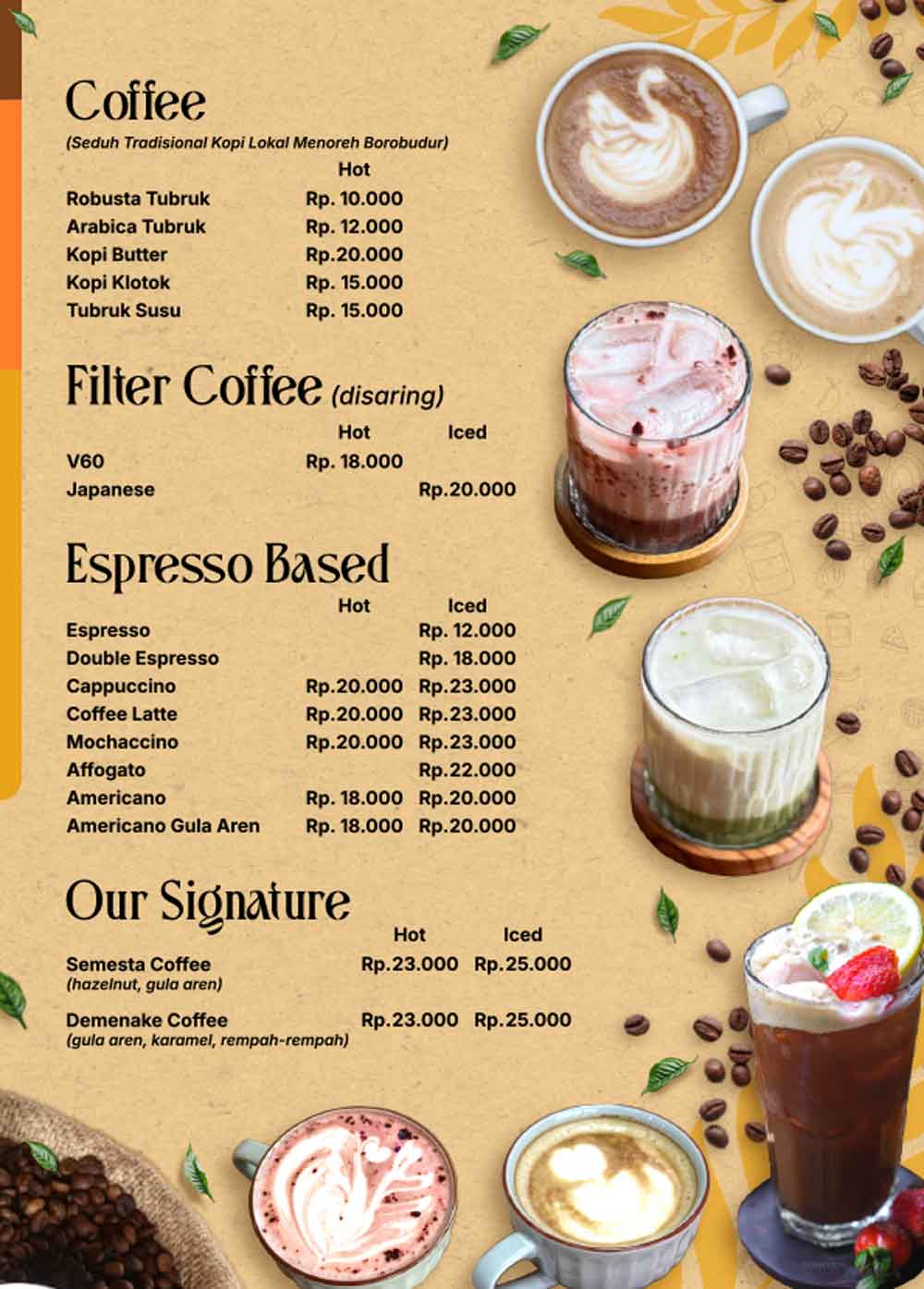 Tampilan detail desain interior buku menu untuk restoran