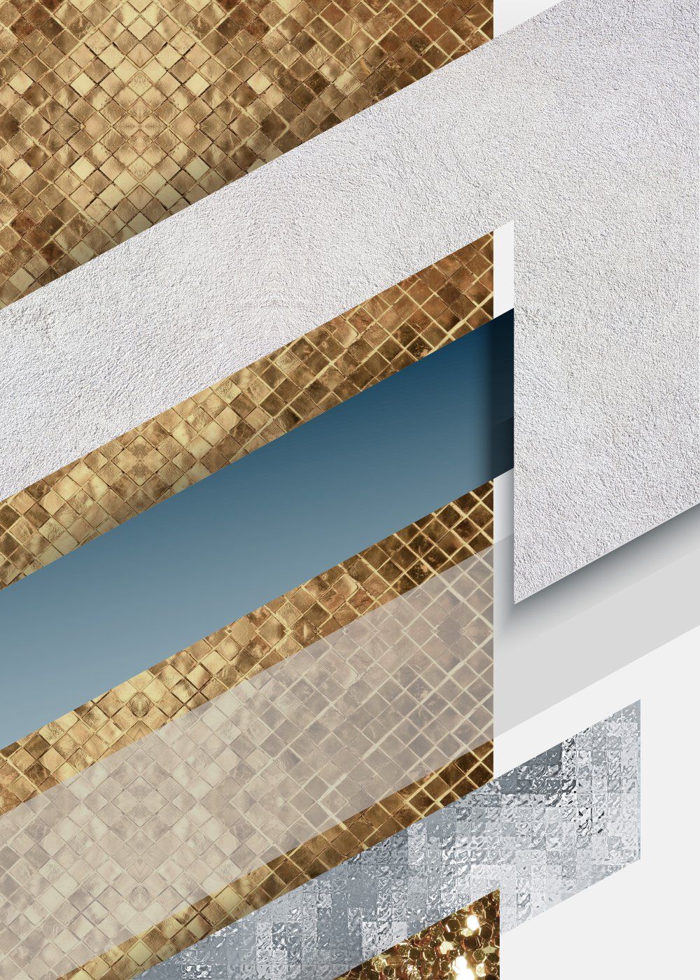 Konten Collage Geometris Berwarna Emas, Putih, dan Perak