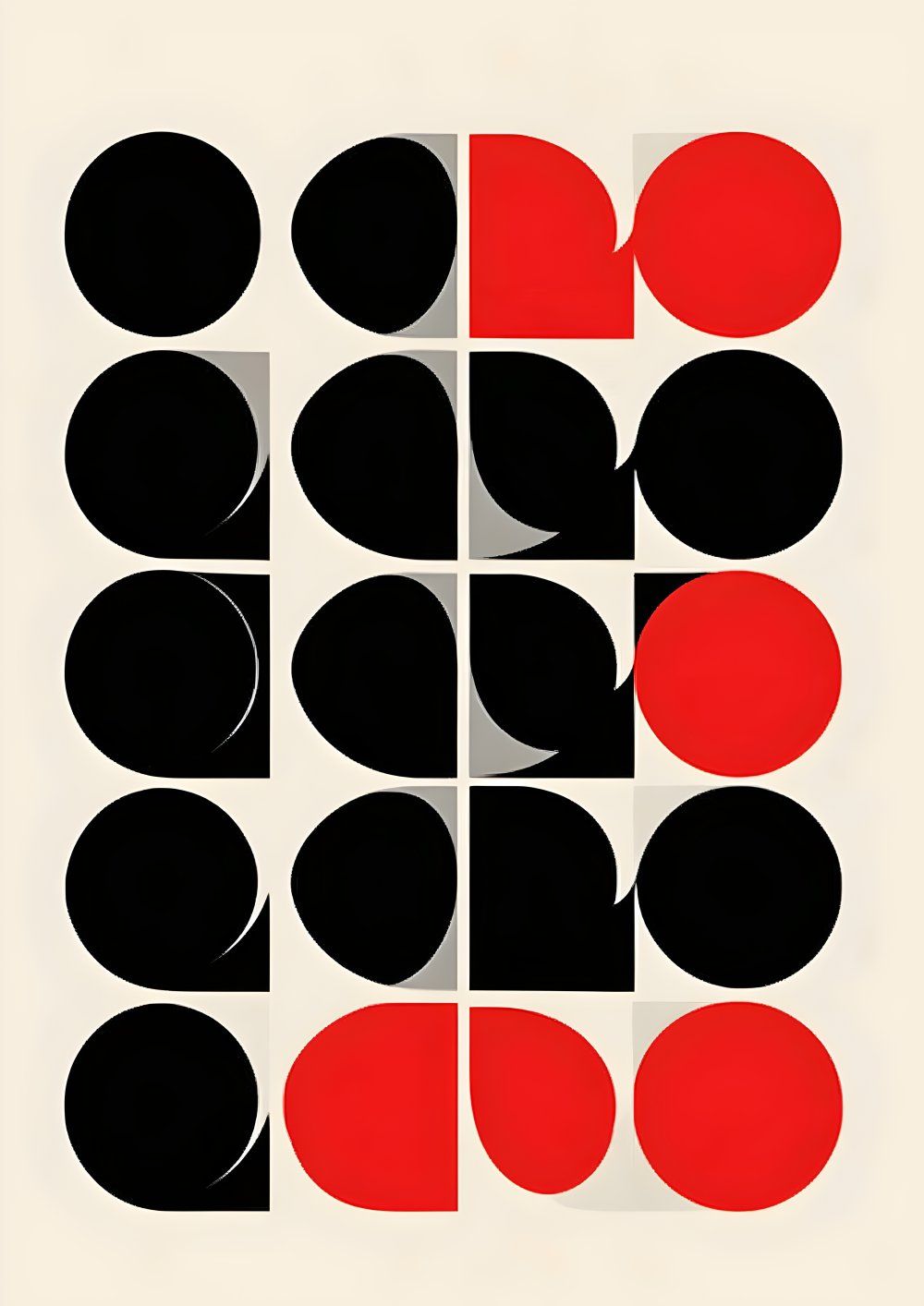 Konten Geometris Hitam Putih dengan Lingkaran Merah dan Hitam