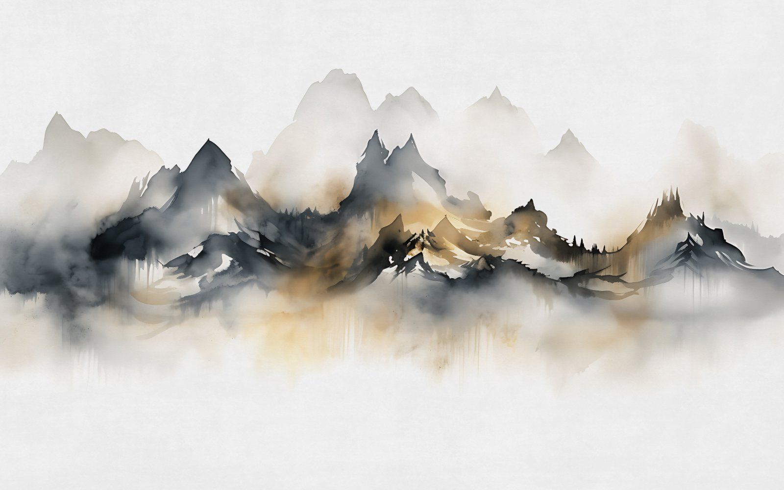 Konten Gunung dengan Stil Watcolor Hitam Putih