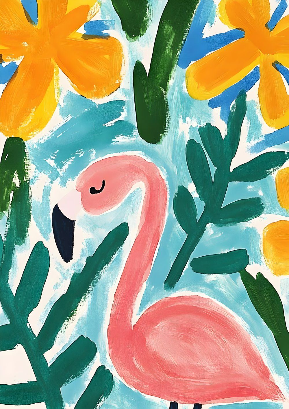 Konten Pintar Flamingo Amidst Bunga dengan Latar Belakang Berselubung