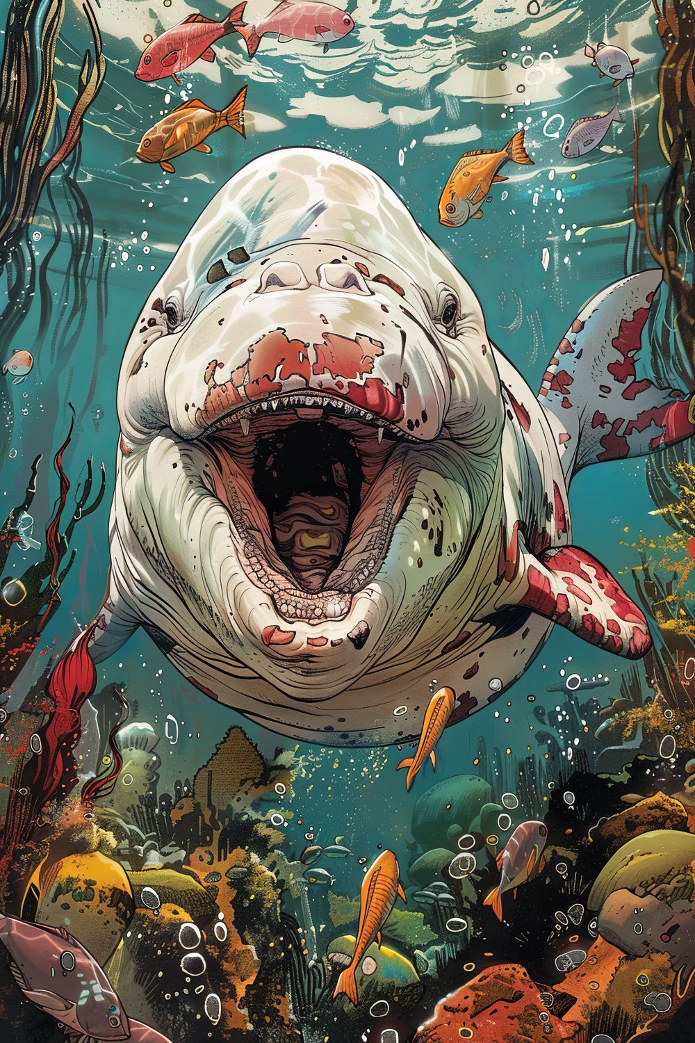 Konten Shark dengan Ikan dan Karang