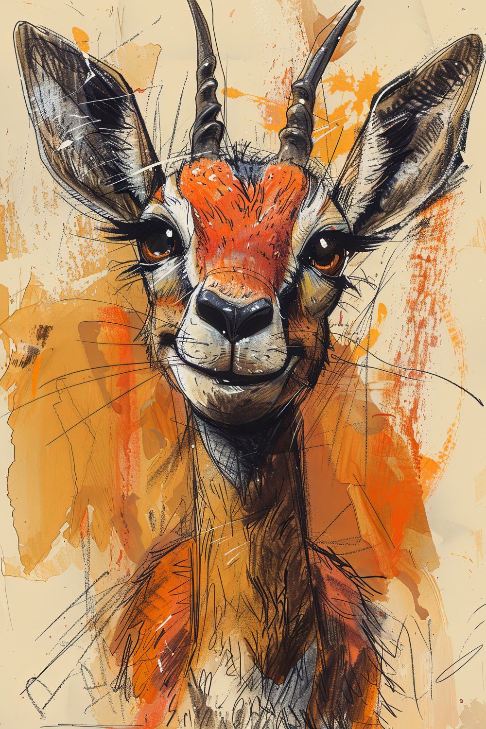 Konten Keterangan Visual Antilope dengan Mata Merah dan Wajah Putih