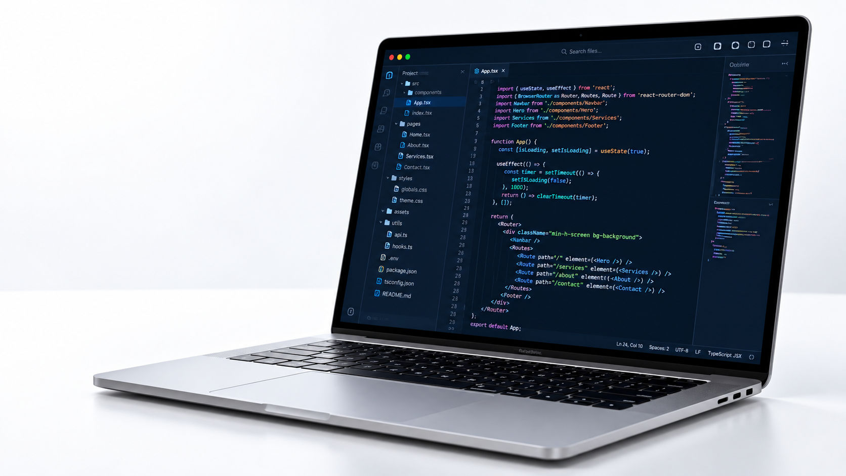Laptop showing custom commerce application source code