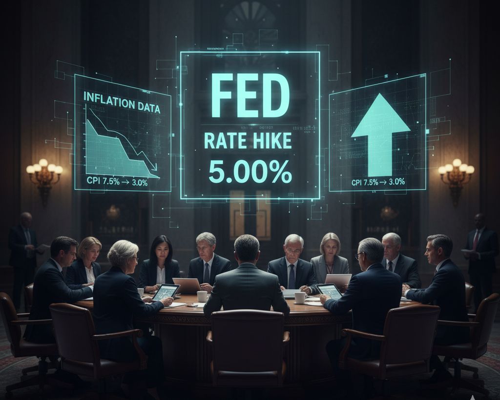 聯準會利率標誌與通脹數據，象徵宏觀政策的轉向