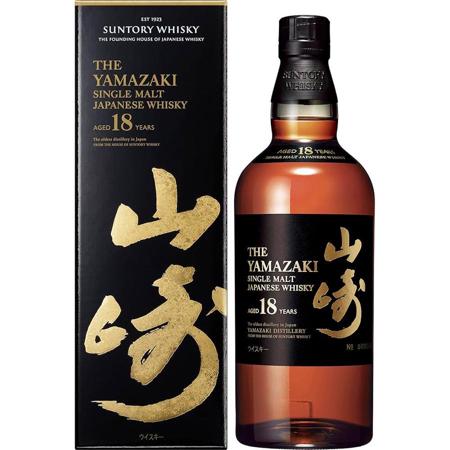 山崎 18 年單一麥芽威士忌，正標可見 Suntory、Yamazaki 與 18 Years Old