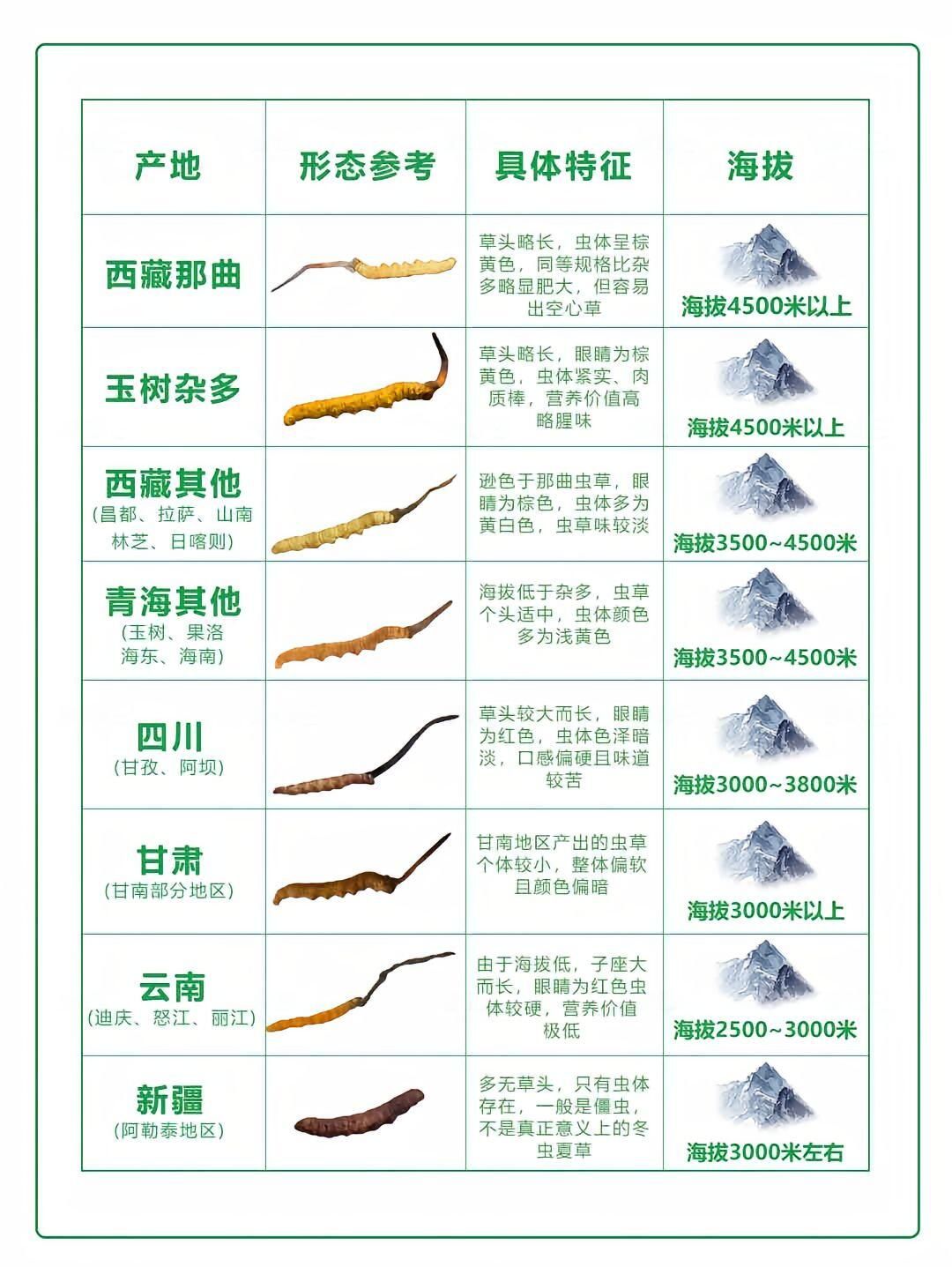 冬蟲夏草產地與分級示意圖