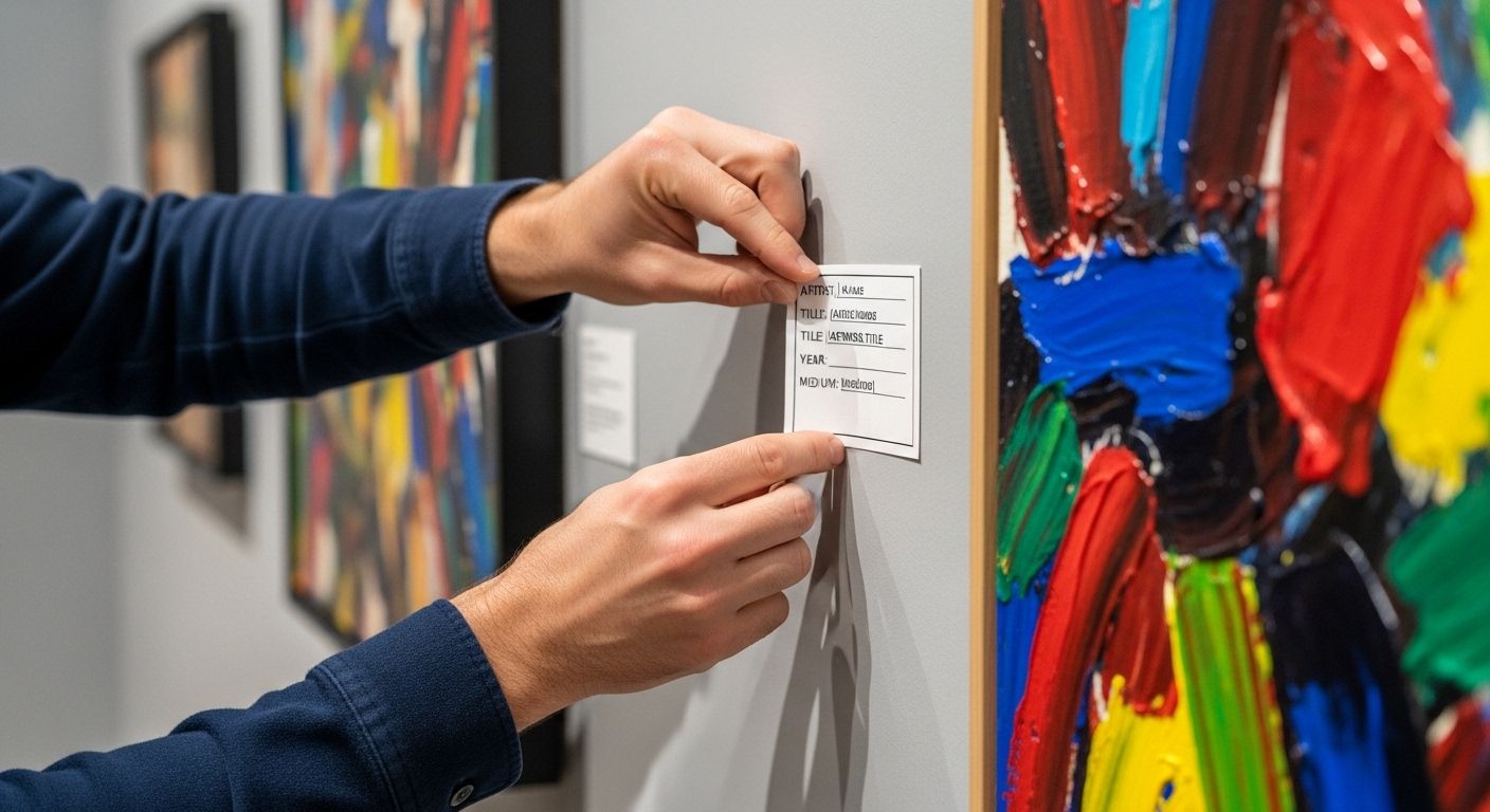 labeling artwork for exhibition