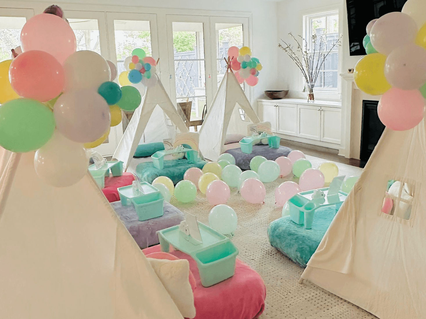 Slumber party and teepee party and balloons