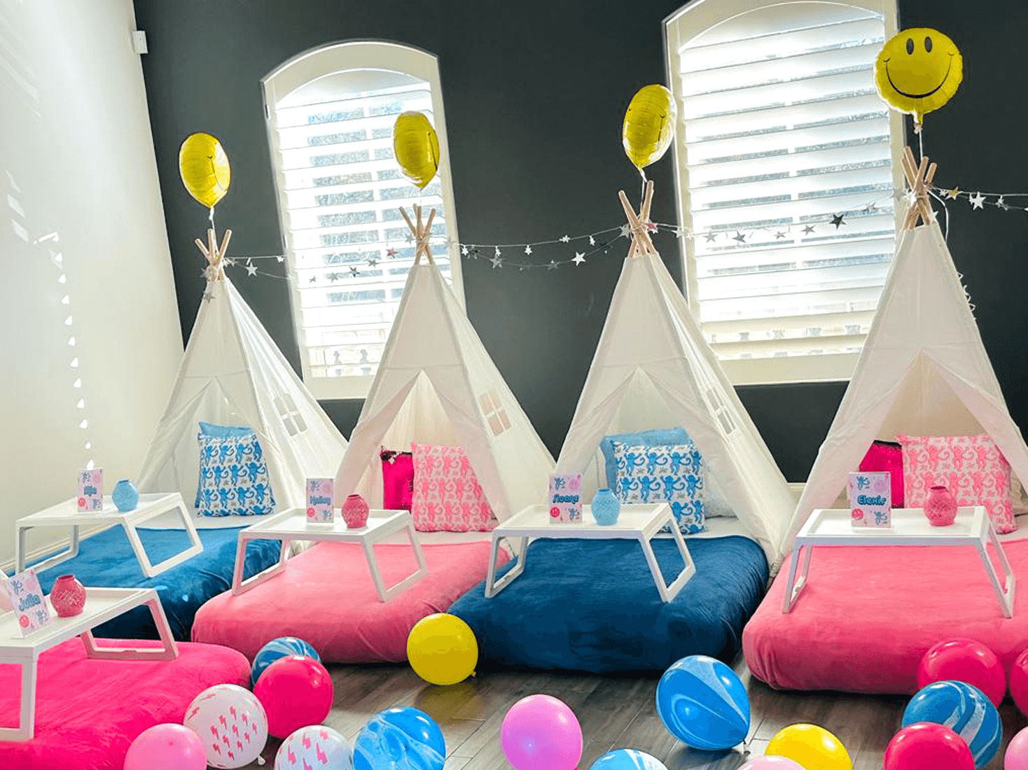 Slumber party and teepee party purple ballons