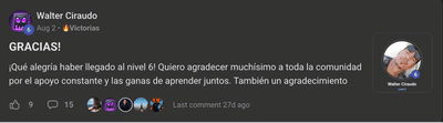 Walter: Nivel 6, gracias comunidad