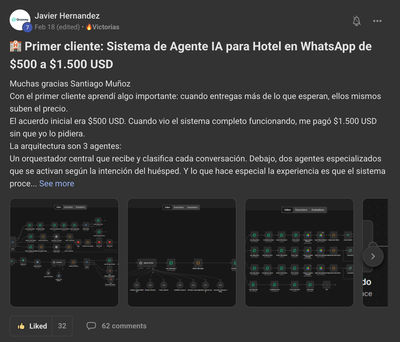 Javier: Primer cliente $500 a $1,500 USD