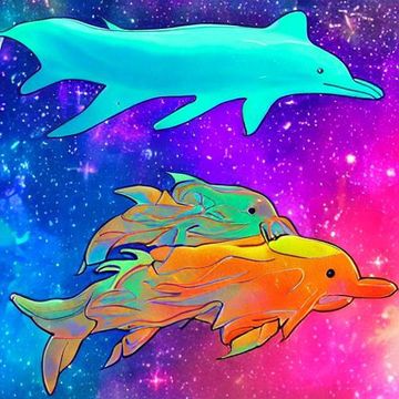 COLORFUL GOLDEN PSYTRANCE DOLPHINS REACH HEAVEN HIGH IN THE SKY TEMPLE