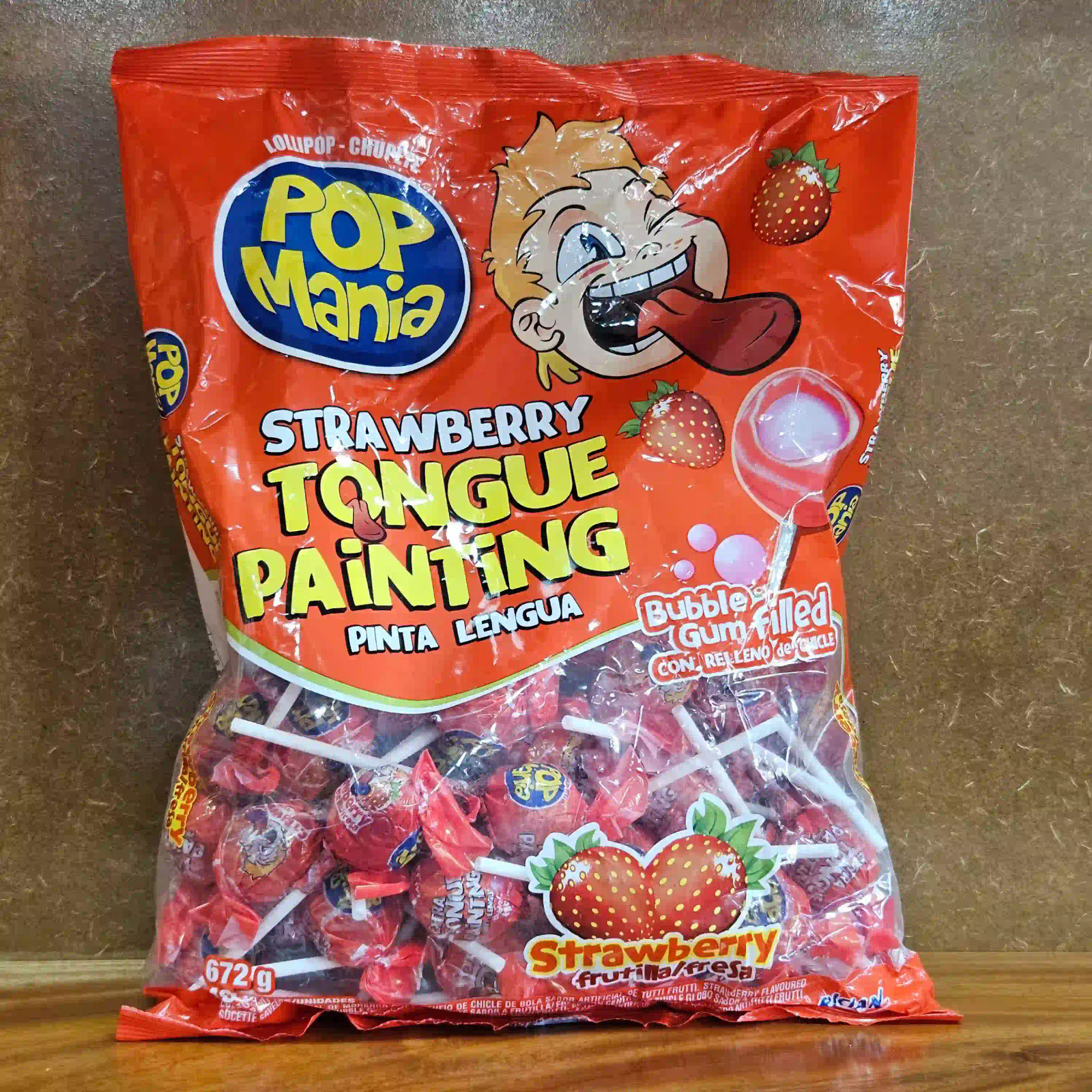 Chupachupas de Fresa con relleno de chicle 