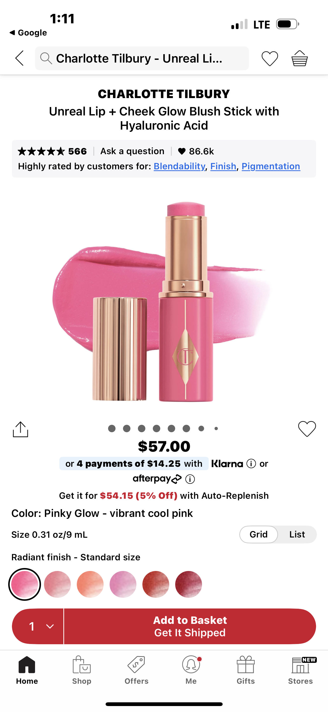 Blush en barra Charlotte tilbury 