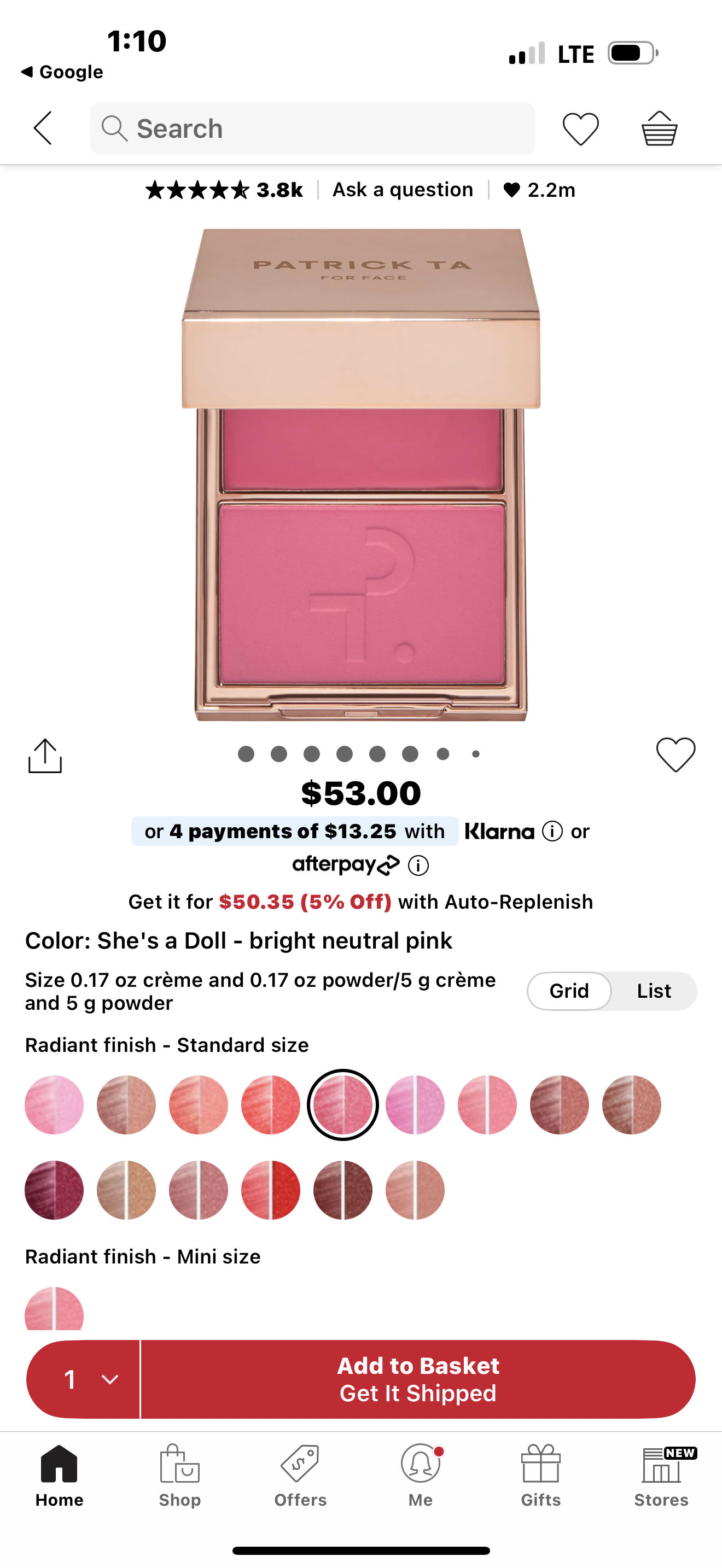 Blush en polvo y crema patrick ta 