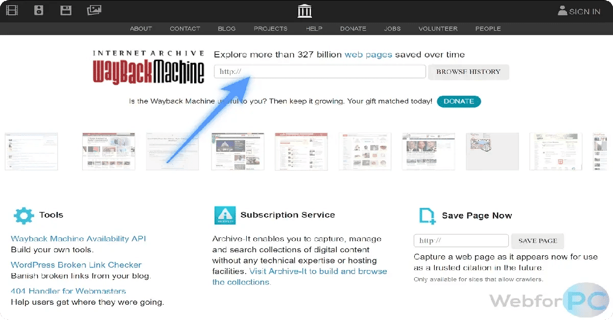 Accessing the Wayback Machine