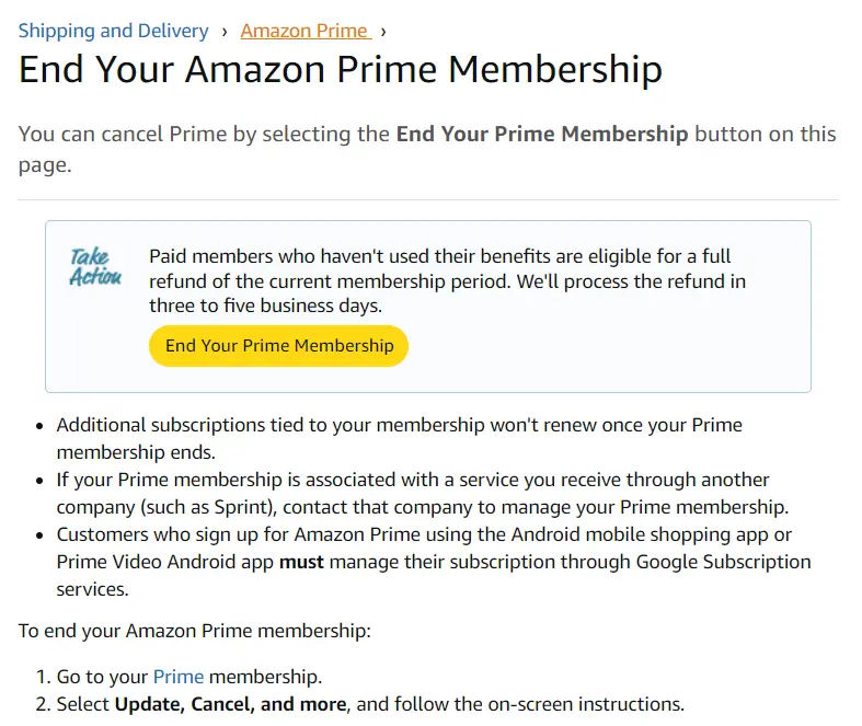 Cancelling Amazon Prime on the Website