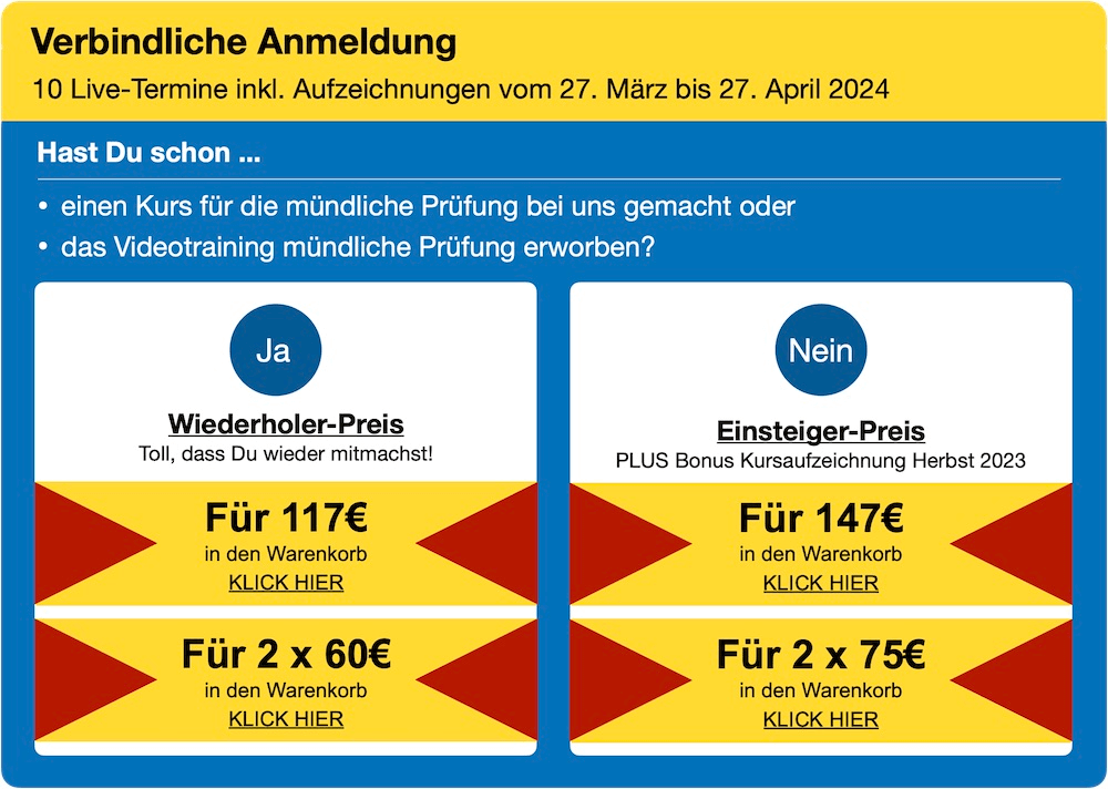 Jetzt den Crashurs für die mündliche Prüfung buchen