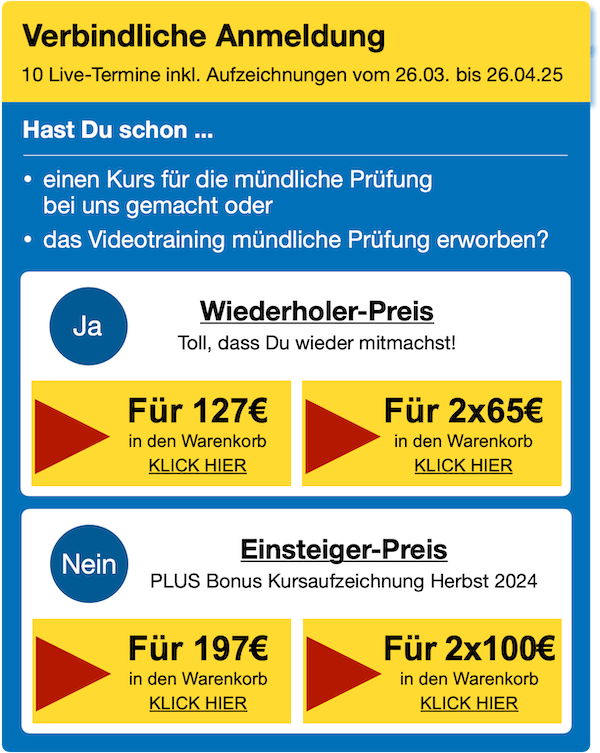 Jetzt den Crashurs für die mündliche Prüfung buchen