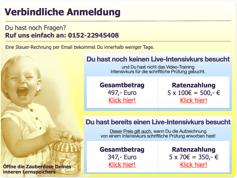 Jetzt den Intensivkurs-Kurs für die schriftliche Prüfung buchen