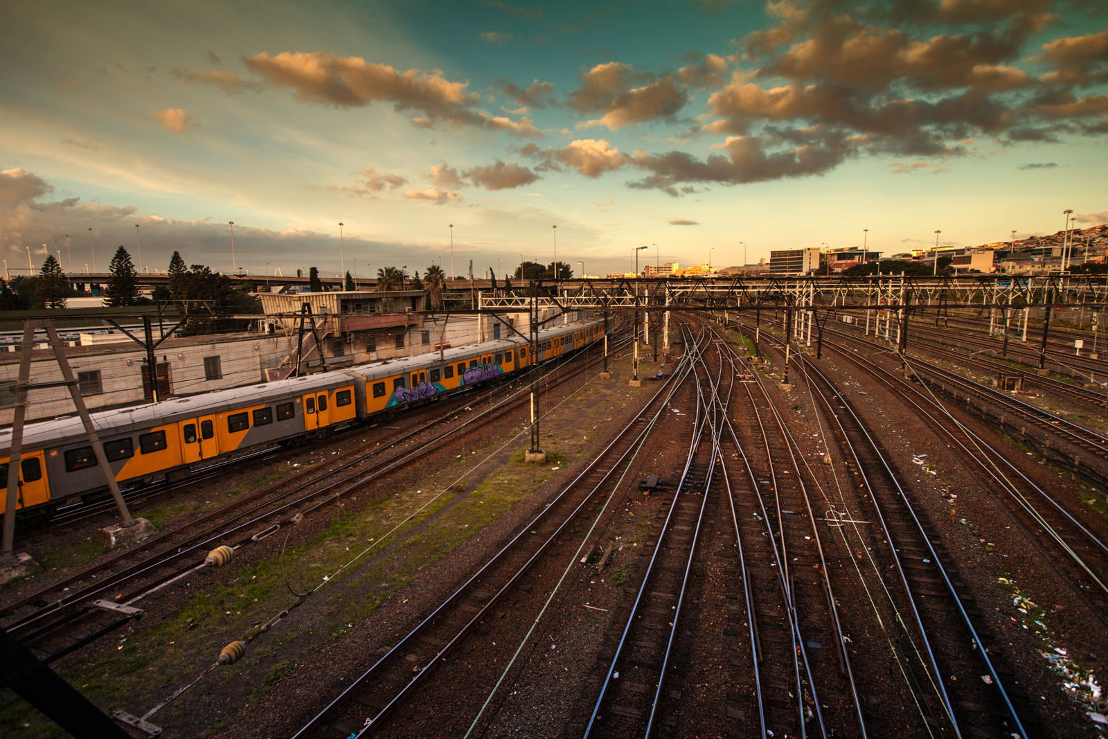 Train tracks at sunset