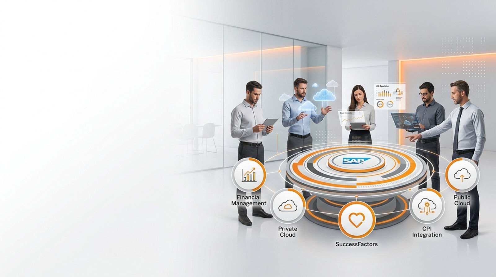 Team standing around SAP visual