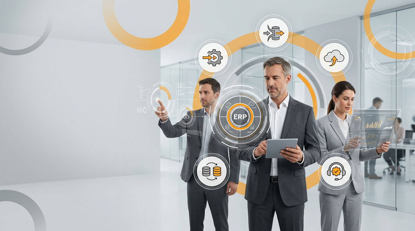Business team with ERP icons