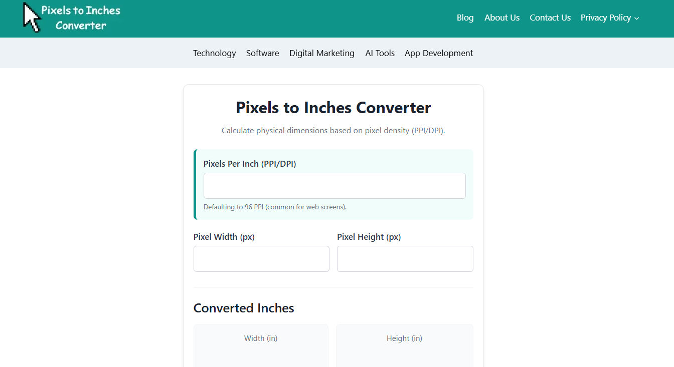 Pixels To Inches Converter