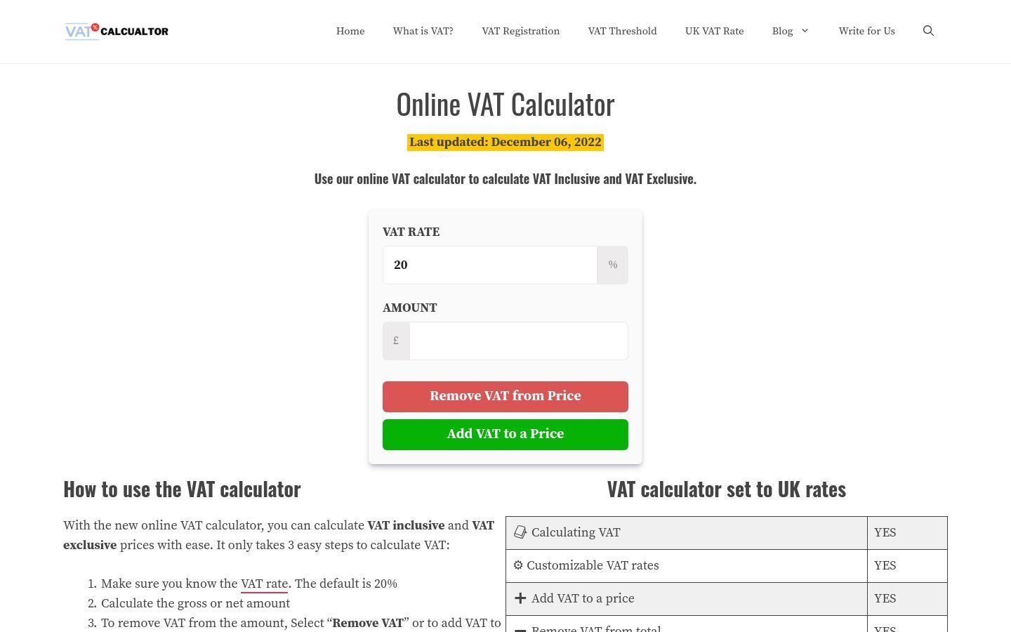 Vat Online Calculator