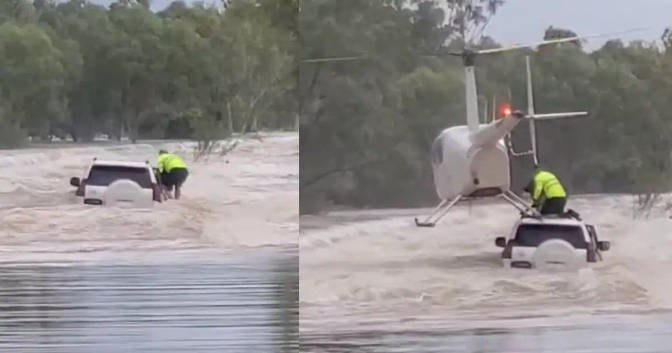 De película: Policía arriesga su vida para rescatar a un perro atrapado en un carro