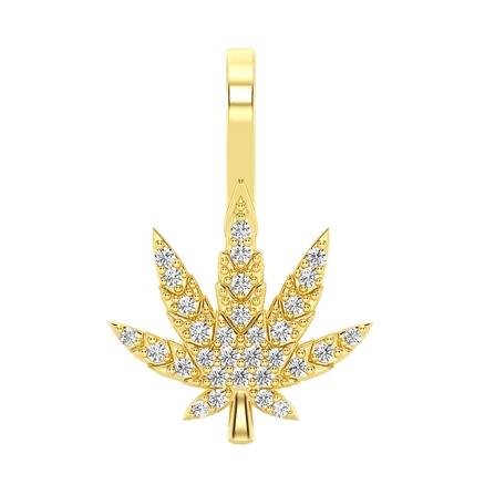 Weed Leaf Diamond Pendant 14k Solid Gold 0.15ctw