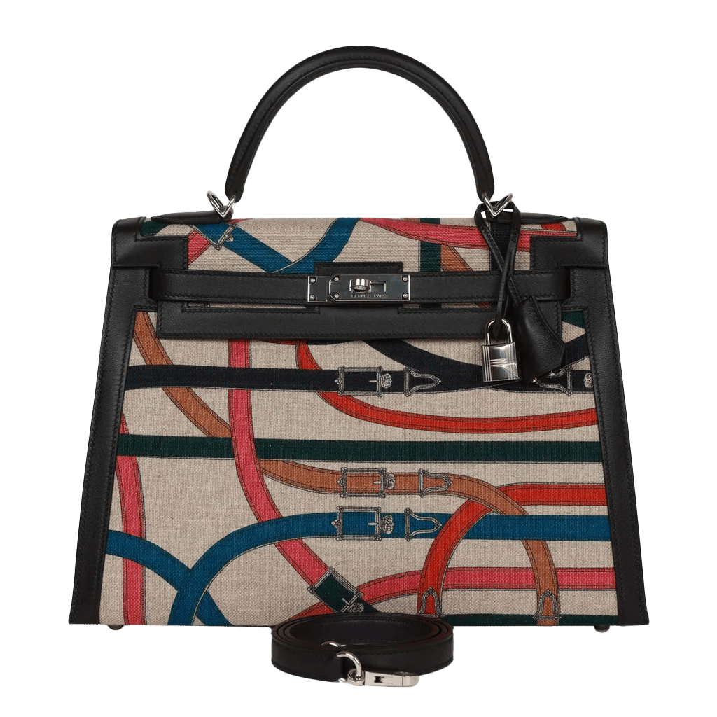 Hermès Kelly Sellier 32 Toile de Camp Cavalcadour Palladium Hardware