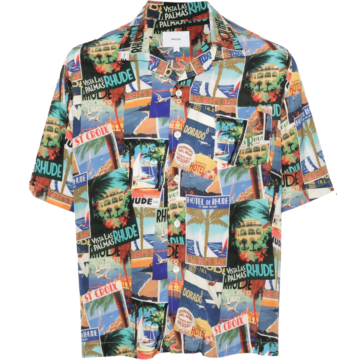 RHUDE Postal Card-print bowling shirt