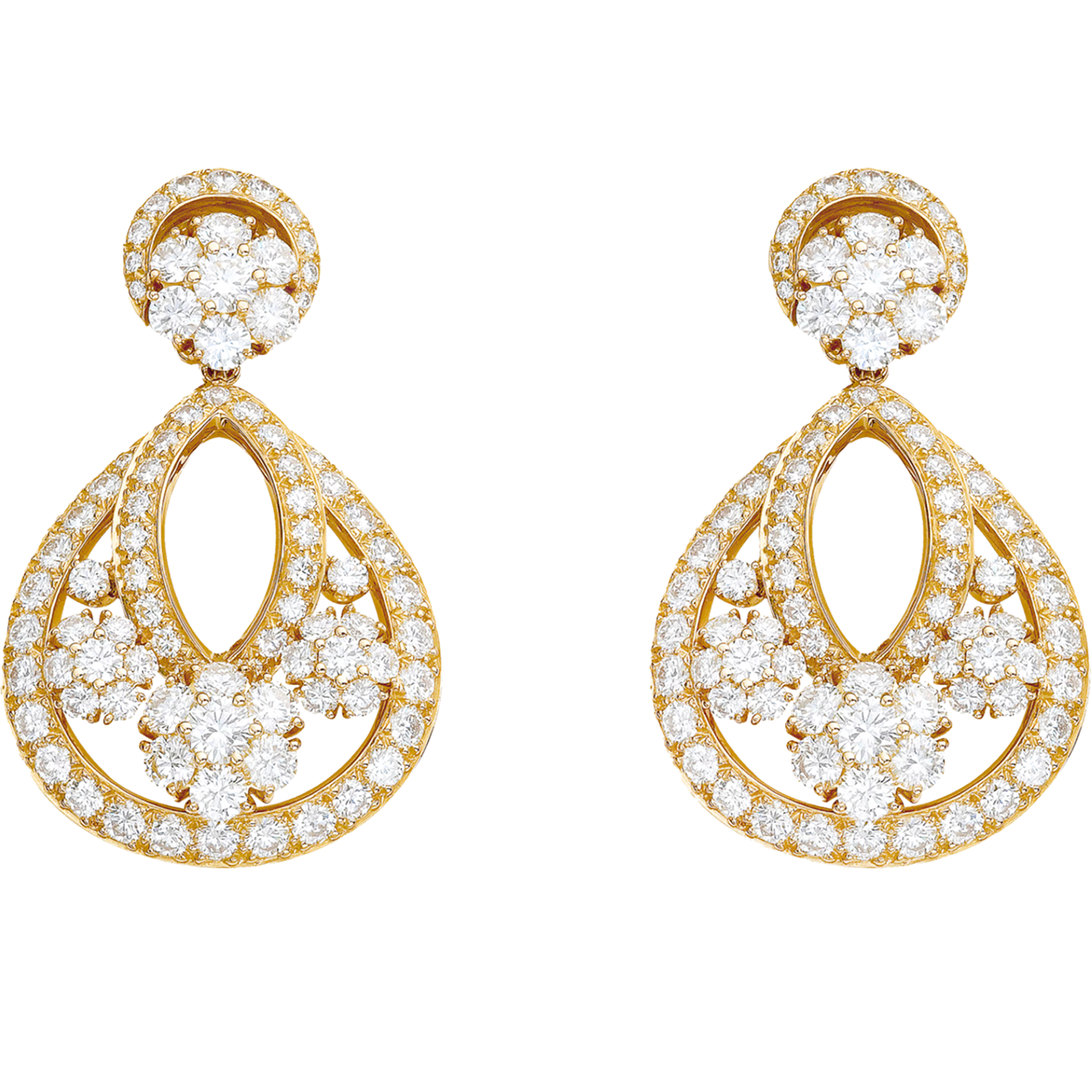 Van Cleef Snowflake earrings, large model 18K yellow gold, Diamond
