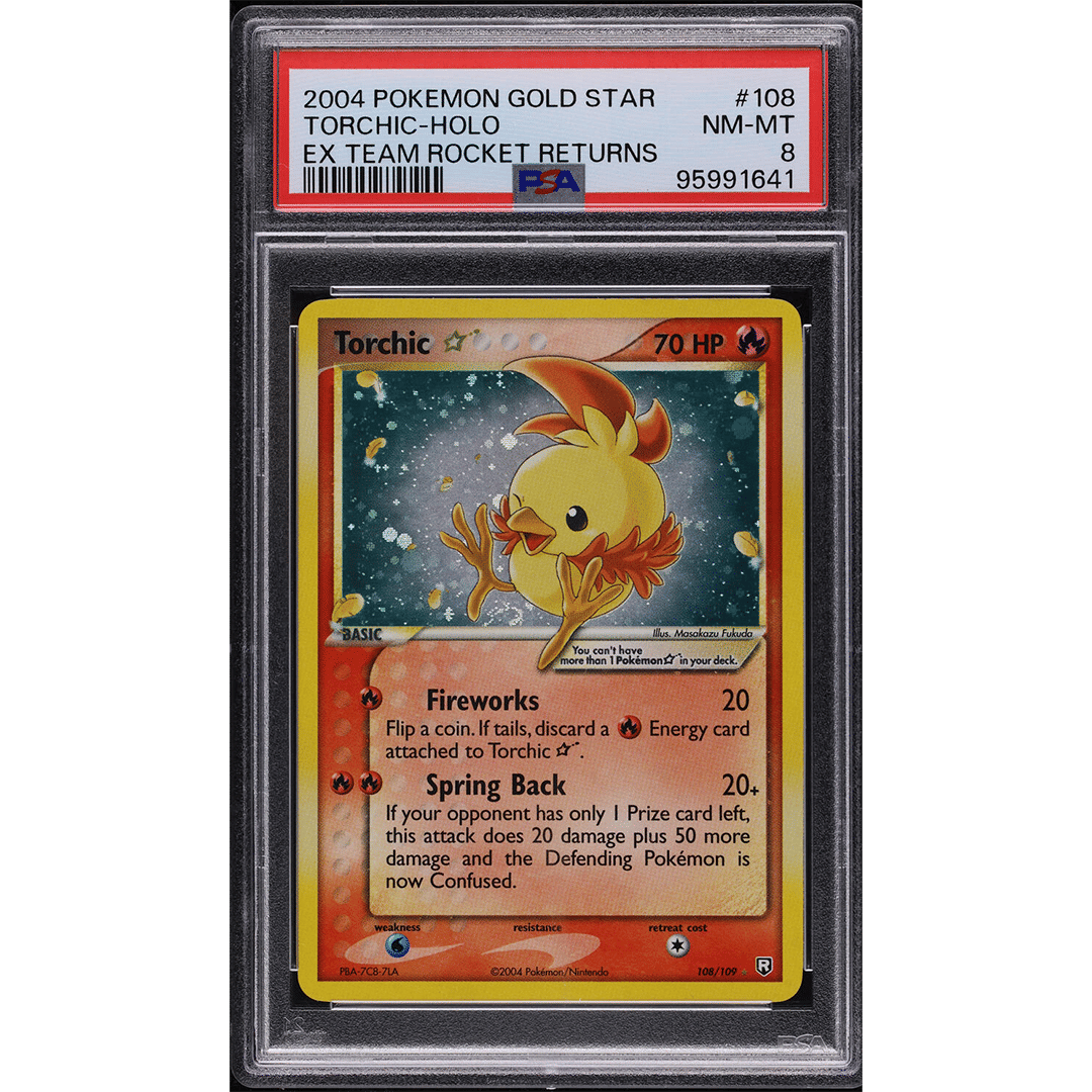 2004 Pokemon EX Team Rocket Returns Holo Torchic Gold Star #108 PSA 8 NM-MT