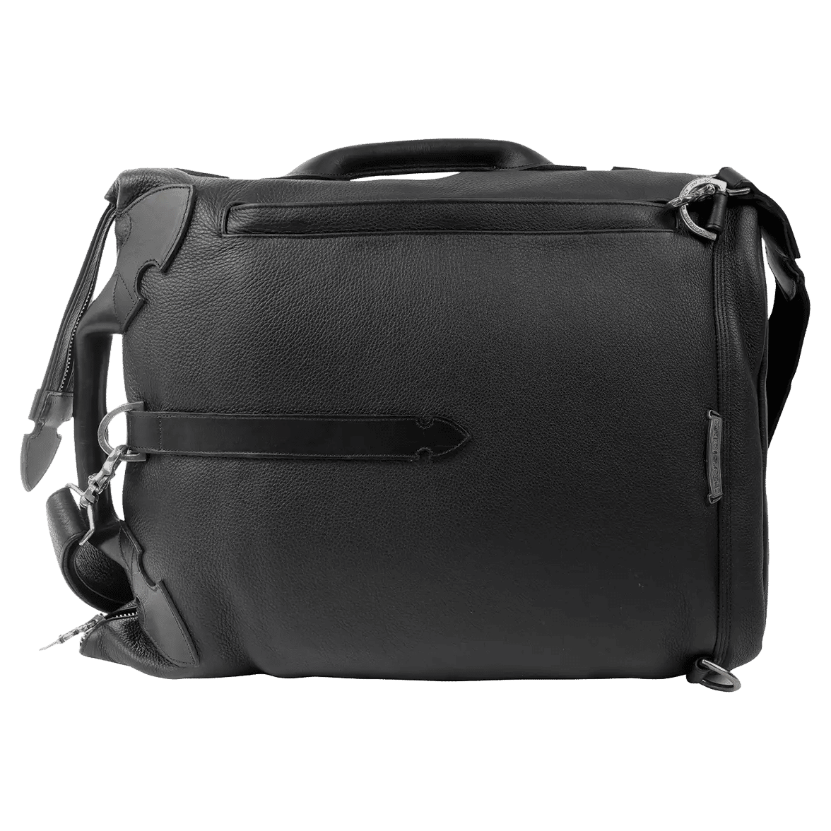 Chrome Hearts Black Leather Double Sided Sling Backpack