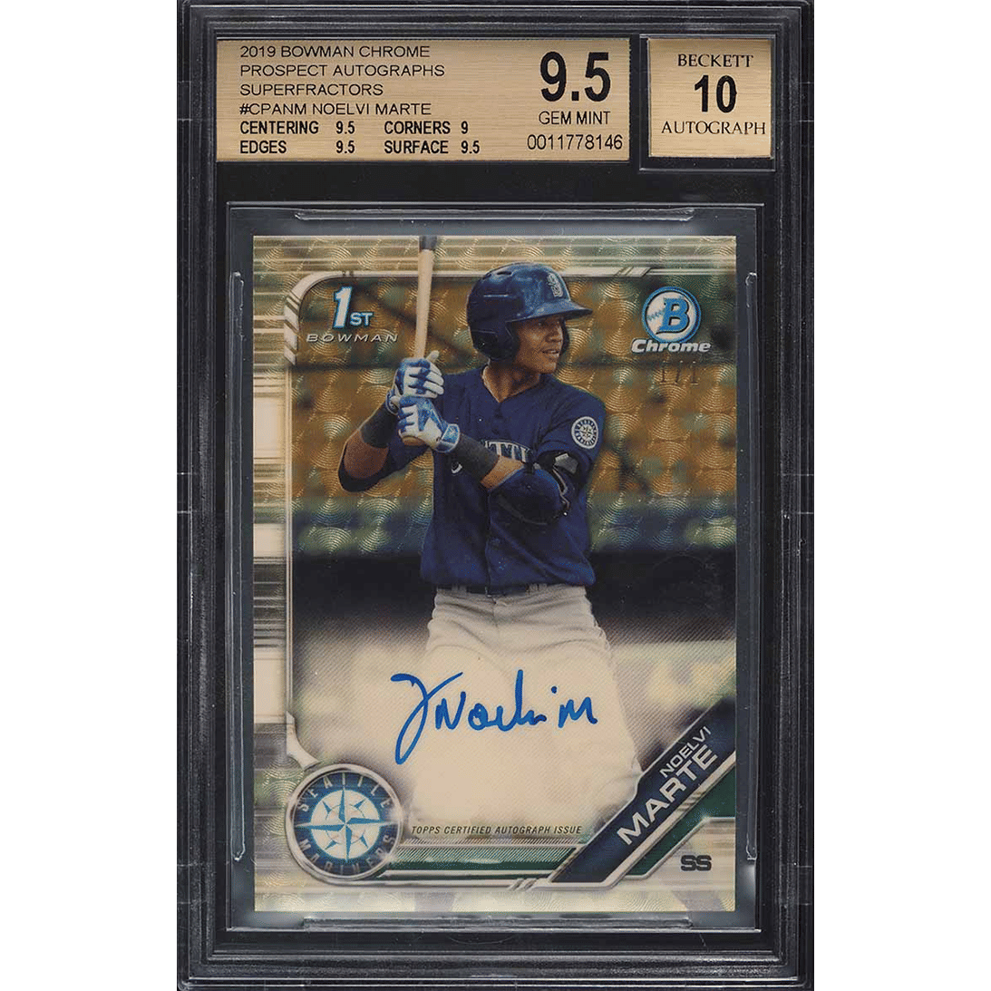 2019 Bowman Chrome Superfractor Noelvi Marte ROOKIE AUTO 1/1 #CPA-NMA BGS 9.5