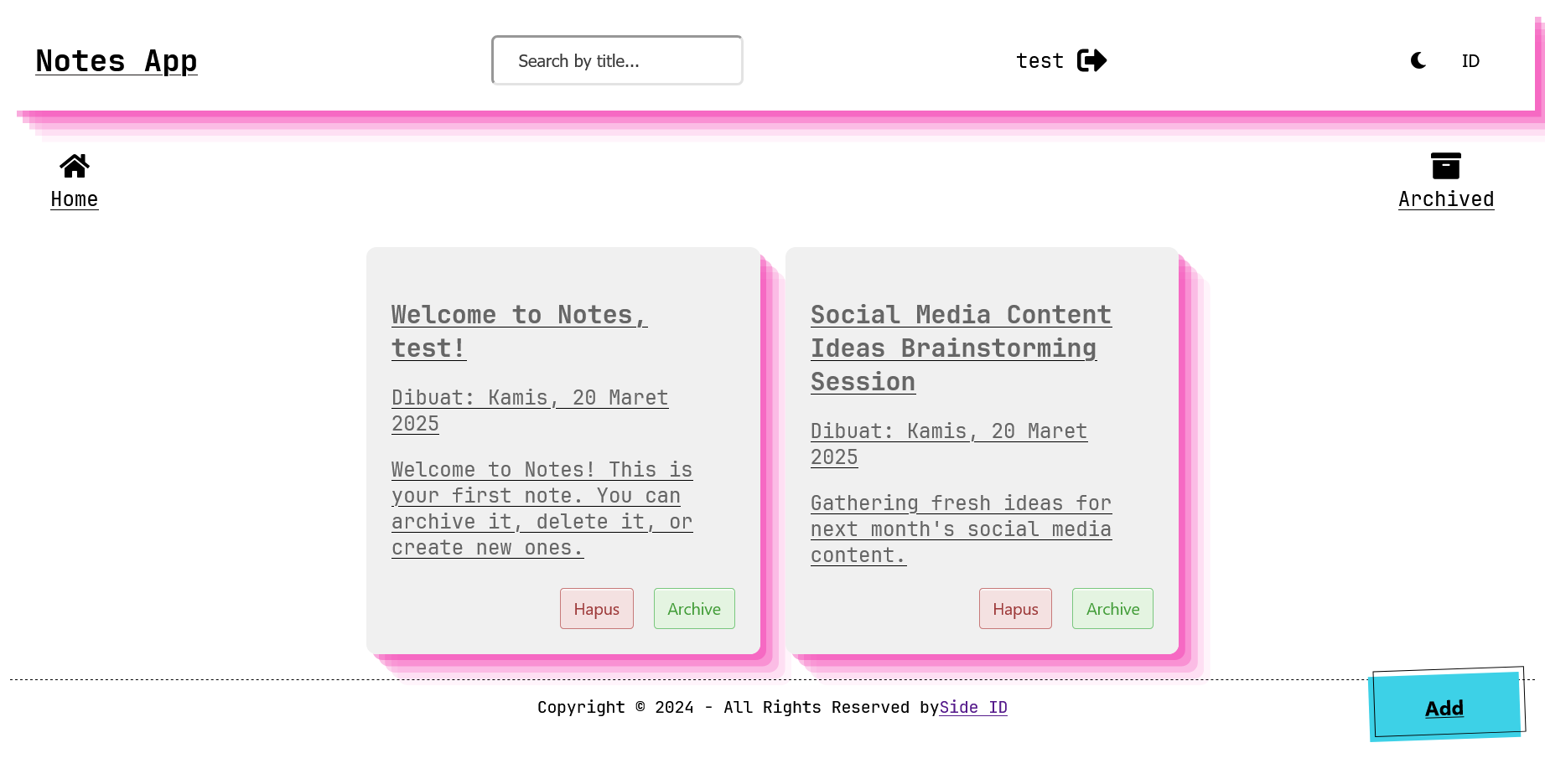 Notes App - Home View