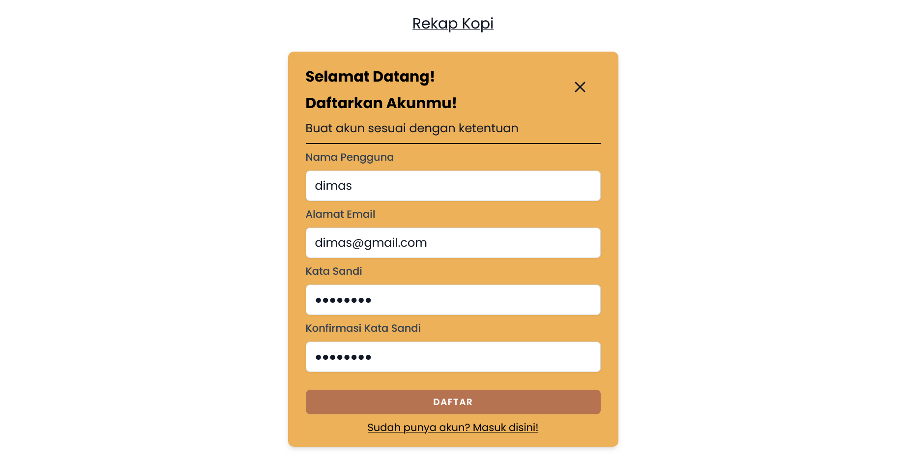 Rekap Kopi - Register Page