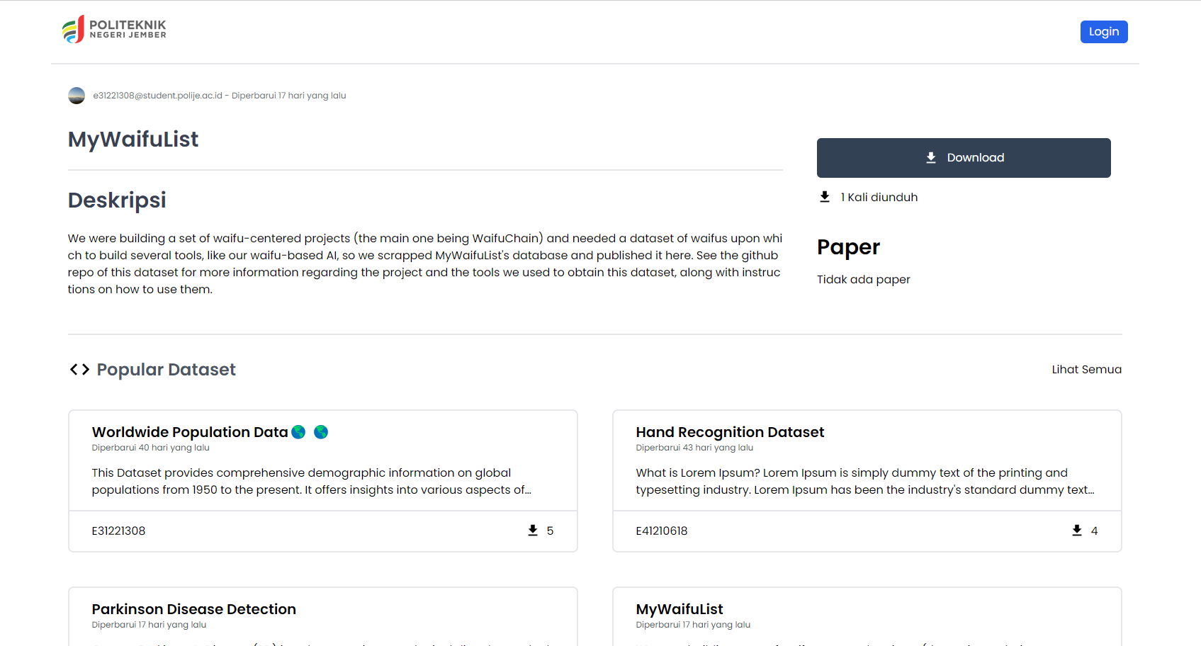 CF Warehouse - Dataset View