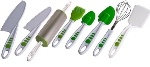 Curious Chef Kid-Safe 3 Piece Knife Set Dishwasher Safe BPA-Free S M L  White Green