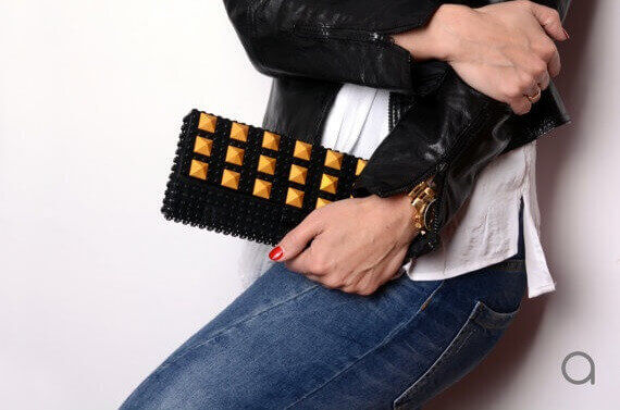 Black clutch with gold studs