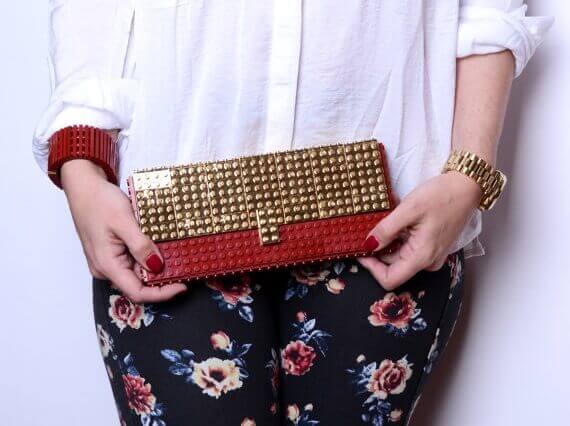 Dark red clutch with 24k gold plated flap