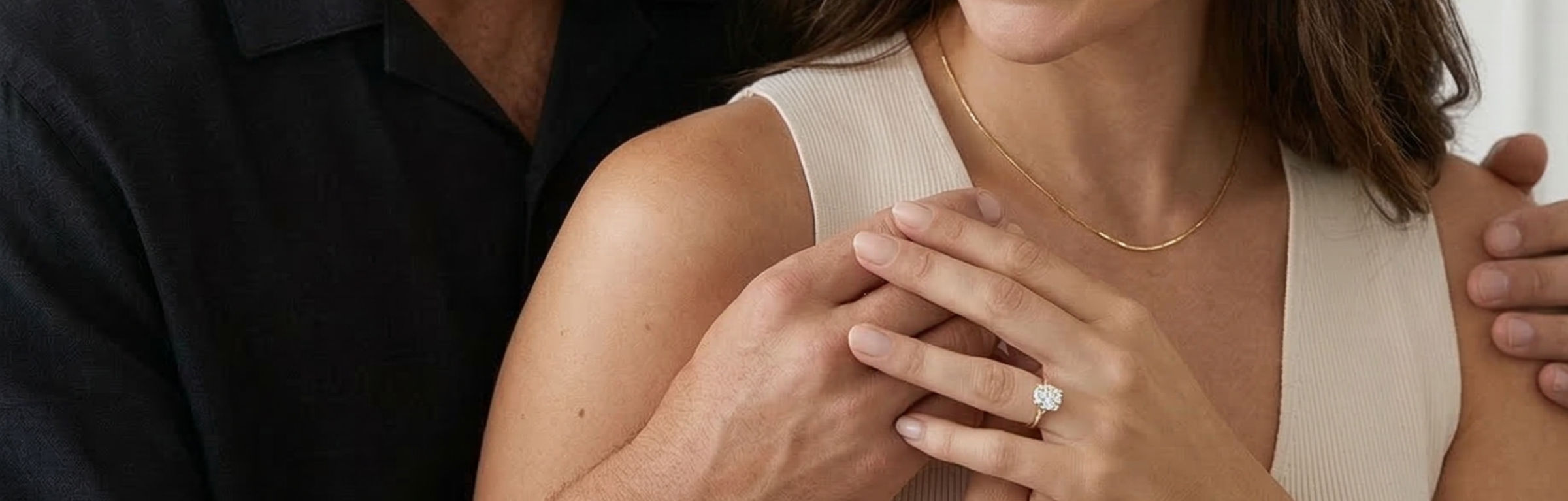 Clara Pucci handcrafted solid gold engagement rings displayed on a velvet surface — designed in Los Angeles